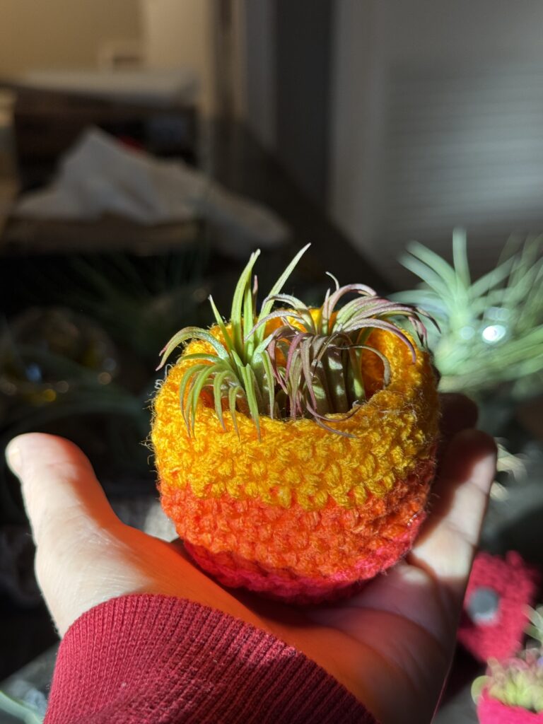 hand crocheted with magnetic backing mini basket.